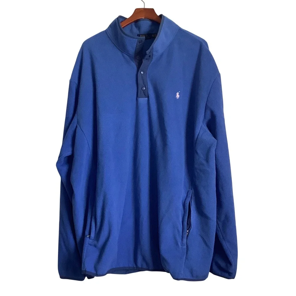 Polo Ralph Lauren Mens Blue Fleece Snap Mock Neck Pullover 3XLT Big & Tall